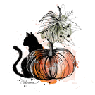 Chat noir et citrouille automnale &eacute;l&eacute;gante